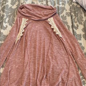 Boho rust striped cowl neck sweater with open back